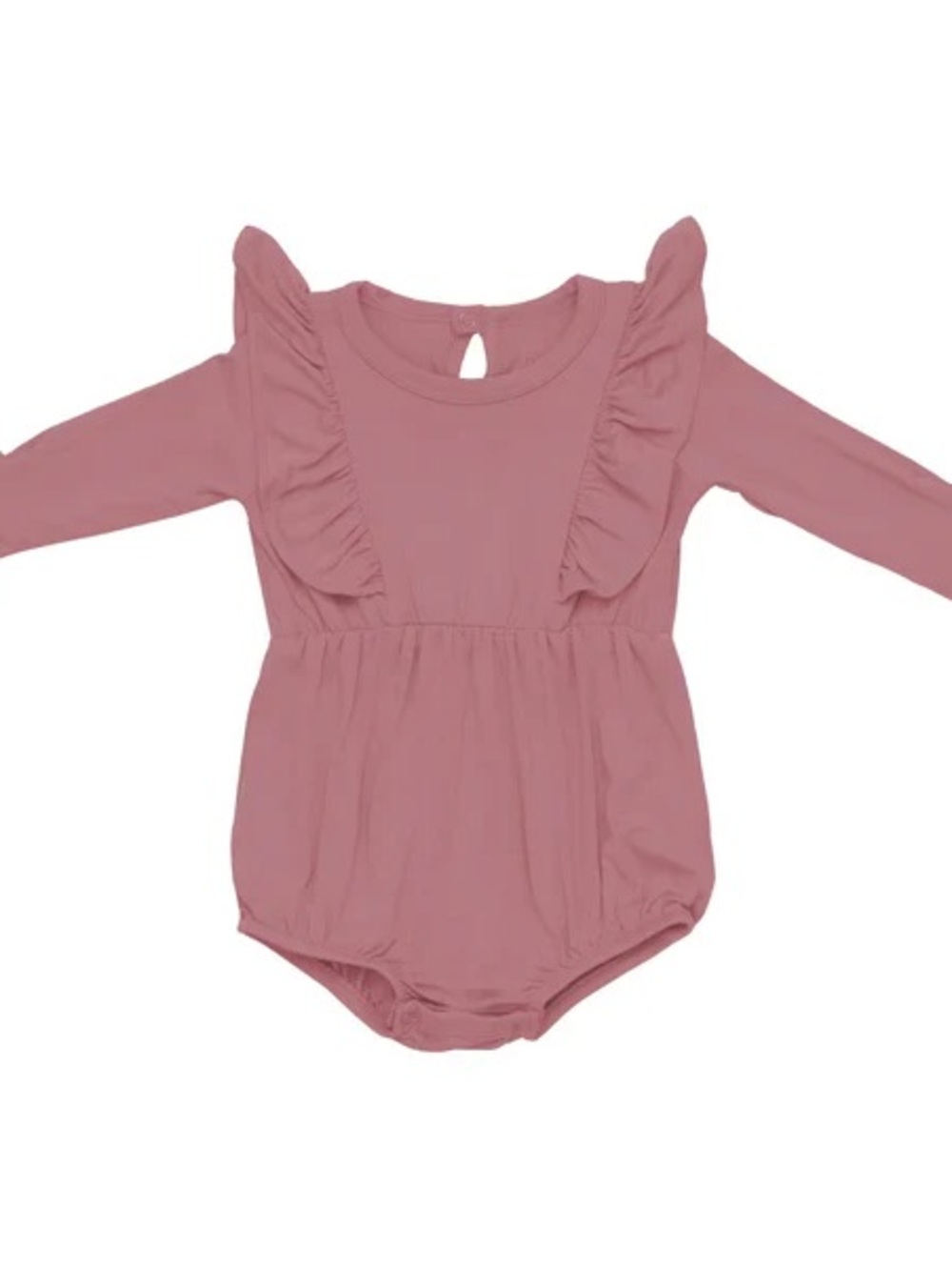 Long-Sleeve Ruffle One-Piece Romper in Dusty Rose  kyte baby